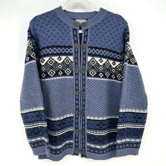 Vintage Nordic Womens S Cardigan Sweater Wool Fairisle Scandinavian Crew Blue - Picture 1 of 12